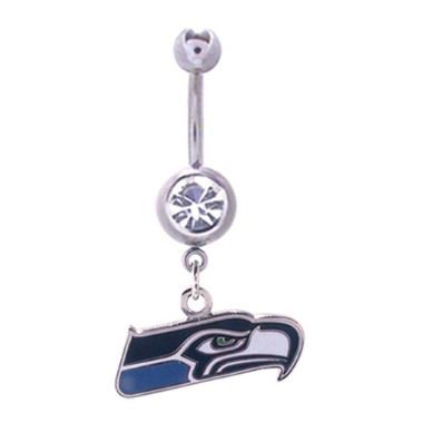 Seattle Seahawks 316L Stainless Steel Belly Ring with Cubic Zirconia - 14G - 5/8 Inch Bar Length - Sold Individually