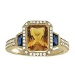 14K Yellow Gold Citrine, Sapphire and Diamond Ring