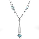14K White Gold Blue Topaz Lariat Necklace 17