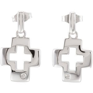 Genuine IceCarats Designer Jewelry Gift Sterling Silver Cross Earrings W/Bck/Rhod Plate. Pair .015 Ct Tw Cross Earrings W/Backs/Rhoium Plate Cross Earrings W/Bck/Rhod Plate In Sterling Silver