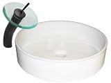 Ticor Glacier Porcelain Single Bowl Bathroom Vessel Sink and Waterfall Bathroom Faucet Combo