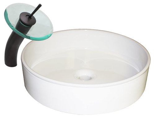 Ticor Glacier Porcelain Single Bowl Bathroom Vessel Sink and Waterfall Bathroom Faucet Combo