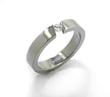 Ladies Sparkling White or Clear Cubic Zirconia CZ High Polished Titanium Engagement Ring (Size 6,7,8,9,10,11,12)