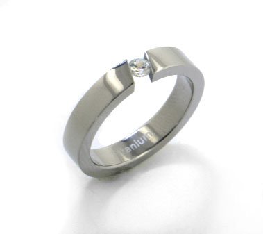 Ladies Sparkling White or Clear Cubic Zirconia CZ High Polished Titanium Engagement Ring (Size 6,7,8,9,10,11,12)