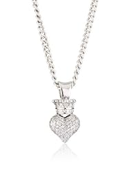 King Baby 3D Crowned Heart Pave Cubic Zirconia with Silver Pendant Necklace