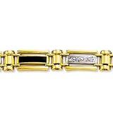 14k Two Tone Gold Onyx Carved Mens Diamond Bracelet