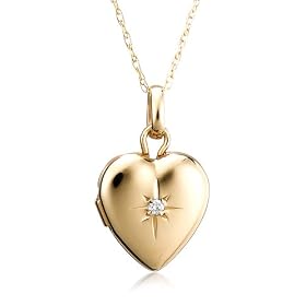 14k White or Yellow Gold Diamond Heart Locket (.01 cttw, J Color, I2 Clarity), 18