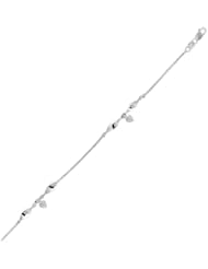 14K White Gold Anklet with Marquise Stations and Heart Dangling Charms