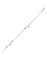 14K White Gold Anklet with Marquise Stations and Heart Dangling Charms