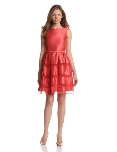 Cheap Taylor Dresses Womenâs Organza Inset Fit And Flare, Coral, 14
