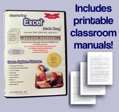Mastering Excel Made Easy Training Tutorial v. 2007 through 97 -How to use Microsoft Excel video e Book Manual Guide. Even dummies can learn step by step from this total DVD for MS Excel, featuring Introductory through Advanced material from Professor Joe