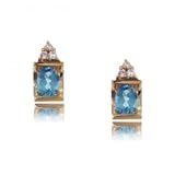 14 Karat Yellow Gold Earrings w Blue Topaz & Diamonds