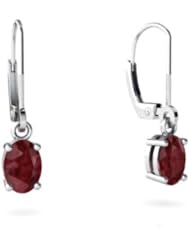 Genuine Ruby 14kt White Gold Lever Back Earrings