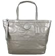 Coach Patent Leather Stitched Signature Stripe Tote Handbag 15142 Light Grey