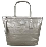 Coach Patent Leather Stitched Signature Stripe Tote Handbag 15142 Light Grey