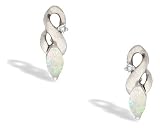 14K White Gold Genuine Marquise Opal and Diamond Earrings