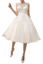 Tea Length Organza/Satin Bateau Neck Cap Sleeves Lace Sheer  Dress