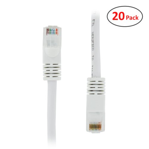 (20 PACK) 6 FT RJ45 CAT (6E) 550MHZ MOLDED ETHERNET NETWORK PATCH CABLE - WHITE - Lifetime Warranty