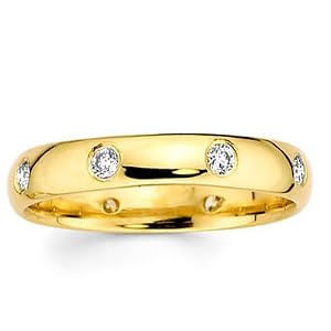 14K Diamond Wedding Band For Women Yellow Gold 8 pcs Bezel Set Diamonds Domed Ring (0.24ctw GH, SI2)