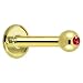 14 Gauge Solid 14KT Yellow Gold 1.5mm Red Cubic Zirconia Internally Threaded Labret - 5/16" 3mm