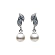 Double Leaf Faux Pearl Post Drop Earrings