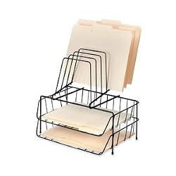 Fellowes Side Load Double Tray with 6 Section Step File, Wire, Letter Size, Black (72391)