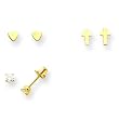14k CZ (Cubic Zirconia) Stud, Tiny Heart and Small Cross Earrings Set