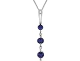 Three Stone Blue Sapphire Gemstone and Diamond Necklace in White Gold