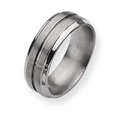 Titanium Grooved Ridged Edge 8mm Sat/Polish Band - Size 10