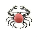 Sterling Silver Marcasite Pink Coral Crab Brooch