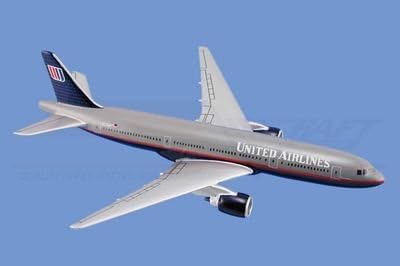 Boeing 777, United Airlines 8 1/4"L Airplane Model Toy. The Model plane includes desk stand.