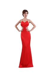 Sexy V-neck Satin Corset   Waistline Floor Length Full Length Crystals Backless Beaded Crystal Sheath Mermaid Evening Dress/Party Dress 