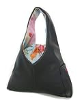 K1AL&D1 Leather look Zen Black 2005 version of Katty TESAGE tote bags, comes with Purse Insert (drawstring organizer), P-Leather (Water-proof), Shoulder bags with Drawstring Closure Top, Japanese KIMONO Floral Print Lining