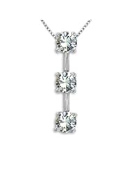 1.00 Carat Three Stone Charm Pendant 14K Yellow/ White Gold Chain G-H I1 Diamond
