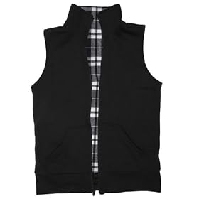 Buy Black and Black and White Plaid Reversible Flip It Fleece Vest For Women and Girls. Fleece by Touch of Europe Hoodies