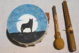 10 Rawhide Drum with Handpainted Design, FREE Beater and Flute