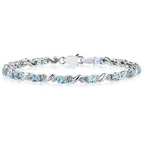10k White Gold Diamond and Blue Topaz Bracelet by Szul