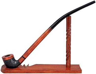 Extra long orange - black with carved bowl churchwarden tobacco smoking pipe with stand from Golden Pipe (Poland)