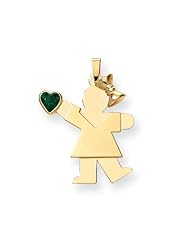 14k Yellow Gold Girl with CZ May Birthstone Charm