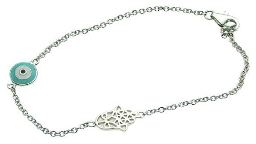 Sterling Silver Evil Eye & Filigree Hamsa Hand Bracelet