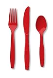 Creative Converting Premium Plastic Cutlery (Fork, Spoon, Knife) Assortment, Classic Red Color, Package Of 24, (Pack of 12)