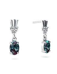 Created Alexandrite 14kt White Gold Dangle Drop Earrings