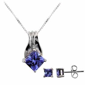 Sterling Silver Simulated Tanzanite cz Pendant and Stud Earrings Set by SilverSpeck.com