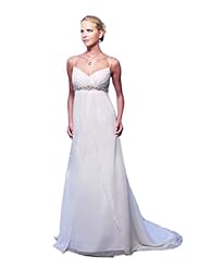 V-neck Empire   Waistline Chiffon/Satin Spaghetti Strap Beaded Wedding Party Dress 