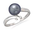 14K White Gold 8-9mm Cultured Tahitian Pearl Ring with 2 Diamonds with Wood Box