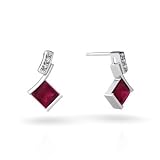 14K White Gold Genuine Square Ruby Drop Earrings