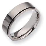 Titanium Black Accent Flat 7mm Brushed Band Ring - Size 9.5