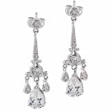Antique Design Filigree Pear Shape Simulated Diamond CZ Chandelier Silver Earrings