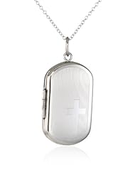 Momento Lockets Sterling Silver Rectangle Shaped Locket with Cross Necklace