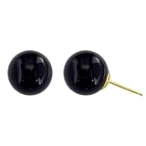 10mm Round Black Onyx Stud Earrings in 14K Yellow Gold